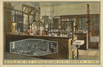 603213 Gezicht in een laboratorium in de vestiging in Krimpen aan de IJssel van de N.V. Utrechtsche Asphaltfebriek v.h. ...